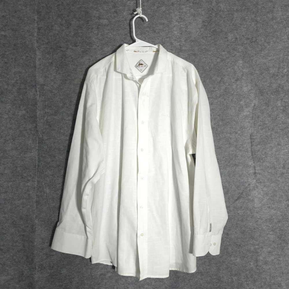 Blanc du Nil Button Down Mens XL White Coastal Resort Slub Cotton Long Sleeve